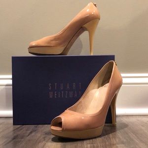 Stuart Weitzman nude peep toe heel